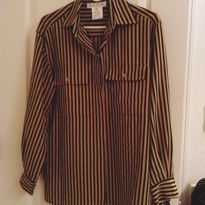 Beige & Black Striped Oversized Jones NY Button Up