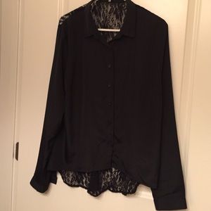 Black Lace Back Button-down Blouse