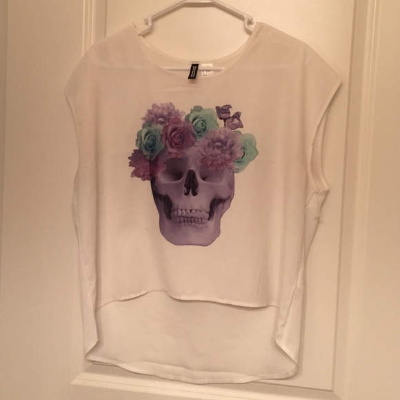 White Skull with Flower Crown Blouse
