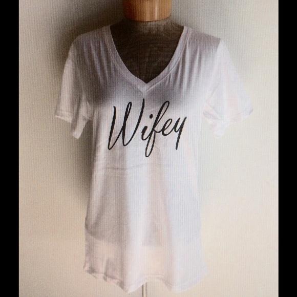 Tops - Wifey Whit cotton v neck tee t shirt