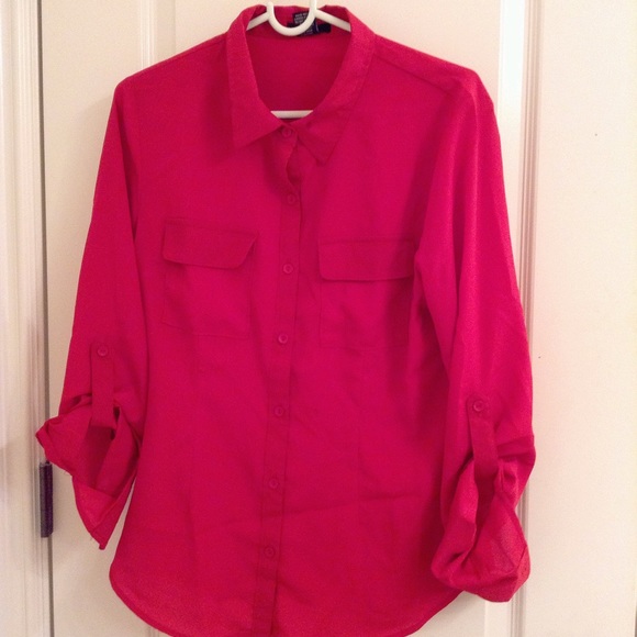 Red Button Up Blouse Top