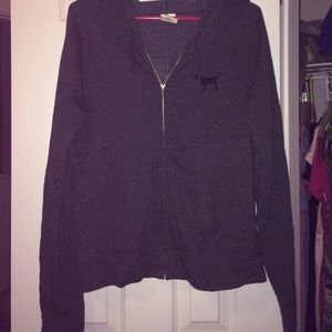 Charcoal grey VS pink jacket with black dog!