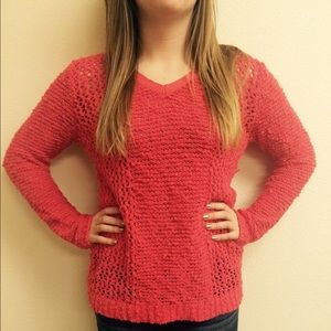 Salmon pink v-neck sweater