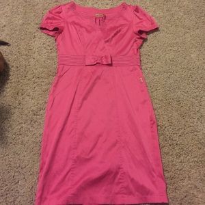 Vintage pink satin like dress w/ bow & cap sleeves