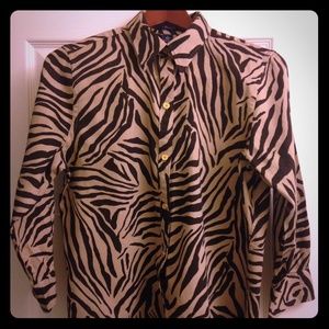 Chaps 100% cotton zebra print button down blouse
