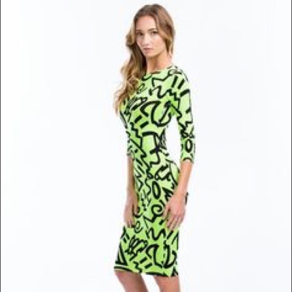 NWOT Neon Green Bodycon Graffiti Dress