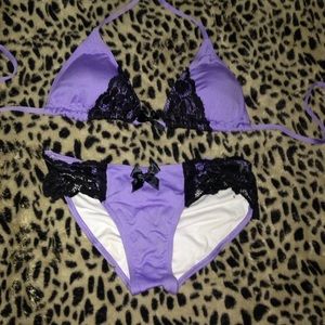 Purple with black lace bikini
