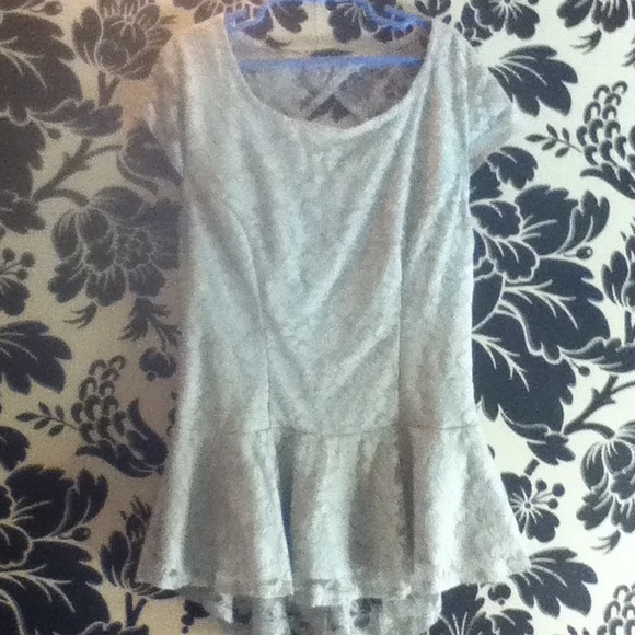 White and Gold Lace Peplum Top - Picture 2 of 4