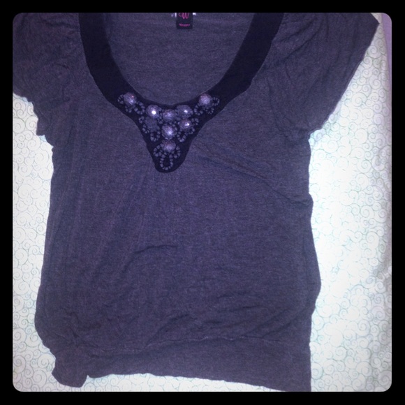 Grey Blouse w/ black jewel tone