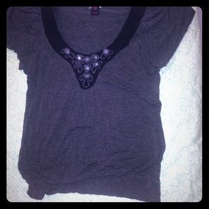 Grey Blouse w/ black jewel tone