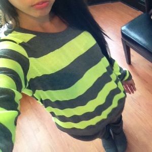 Neon green and gray stripped sweater
