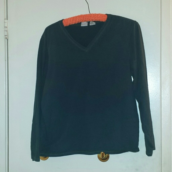 Dark green V-neck fleece top