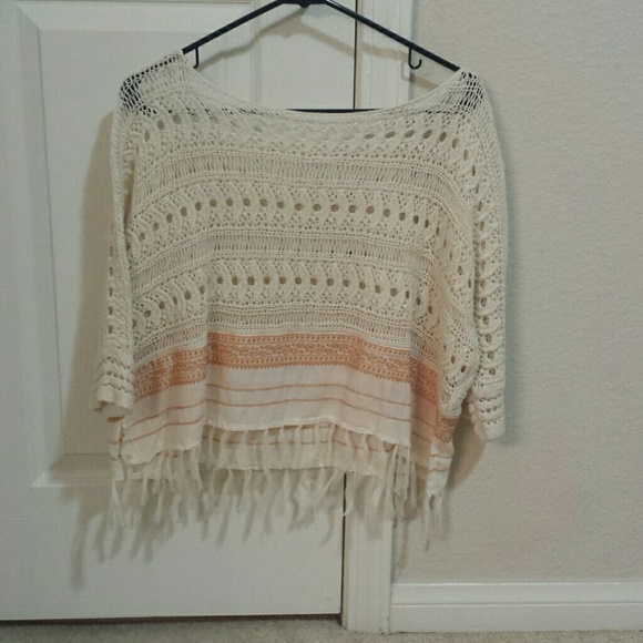 Free people cream fringe sweater