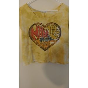 Yellow and white "make love not war" crop top