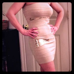 Charlotte Russe gold sequined strapless tube dress