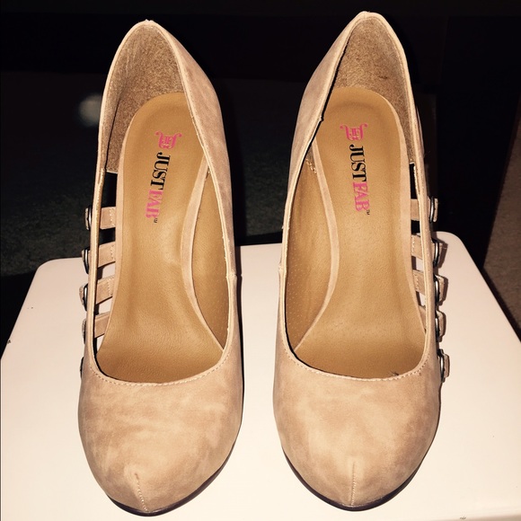 JustFab Beige Suede Heels - Picture 2 of 3