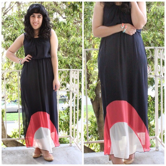 Sweet Storm Dresses & Skirts - Navy White and Coral Chevron Maxi Dress