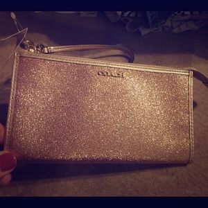 Coach Gold Glitter Zippy Wristlet Wallet NWT
