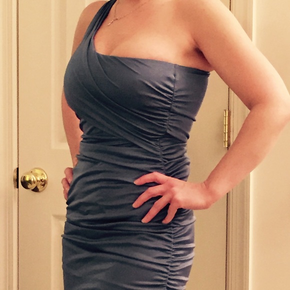 Blue (indigo) one shoulder jersey gown S/P - Picture 2 of 3