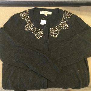 Jeweled Dark Grey crew-neck cardi