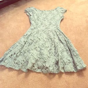 Mint green lace dress.
