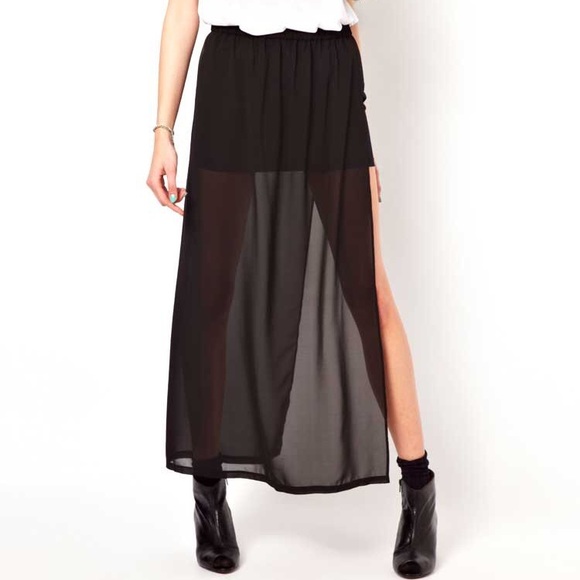 Love Culture Dresses & Skirts - Black chiffon seethru maxi skirt w built in skirt