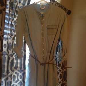 Denim button-down DRESS with belt