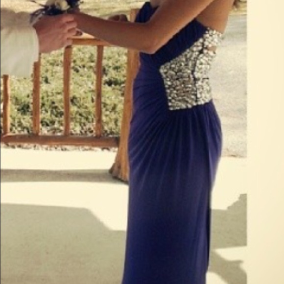 Purple strapless dress. Open back. Prom dress