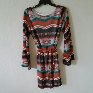 Boho hippie aztec dress with leather belt- NEW