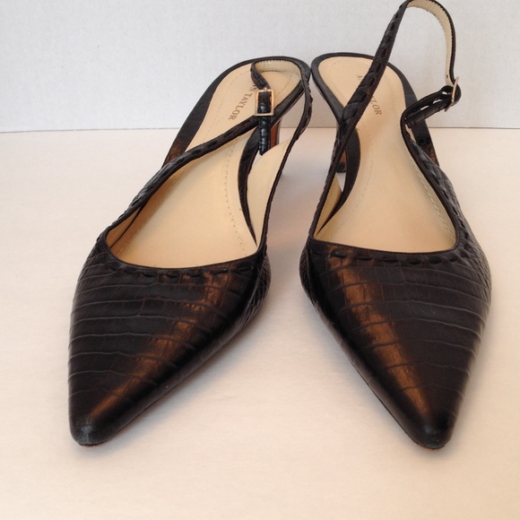 Ann Taylor Black Leather Crocodile embossed Heels