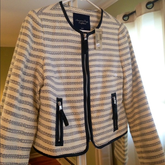 vintage inspired tweed jacket w/leather trim