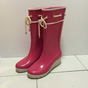 Sperry wedge pink rain boots