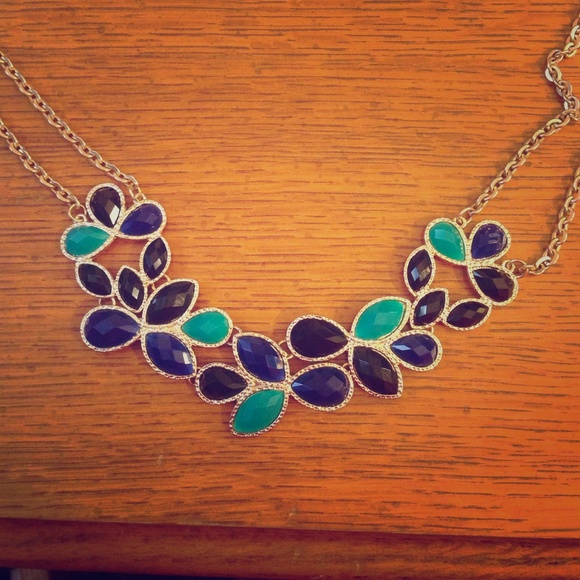 Blue, black, and teal statement necklace