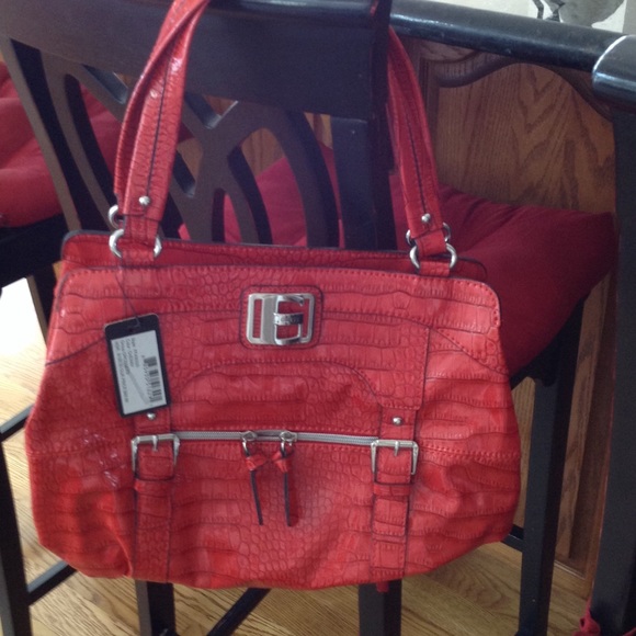 Guess Handbags - GUESS Croc Embossed Cherry Red Bag