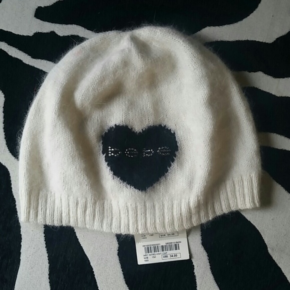 Nwt BEBE white and black angora logo beanie