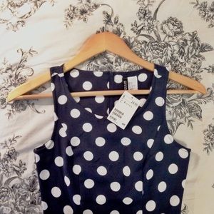 Navy Blue Polkadot Fit & Flare H&M Dress