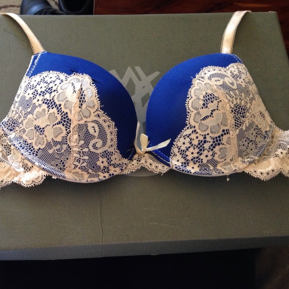 VS royal blue & cream bra & panty set