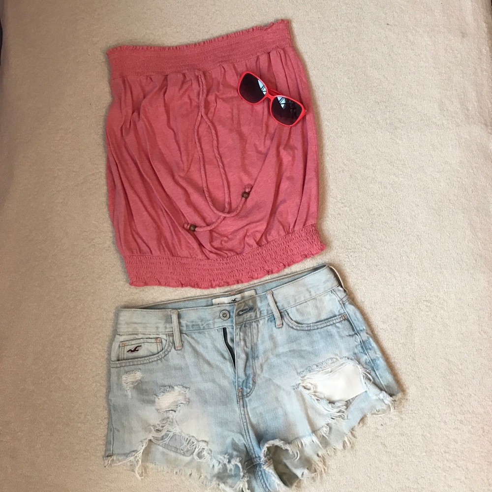 Boho baby pink strapless top