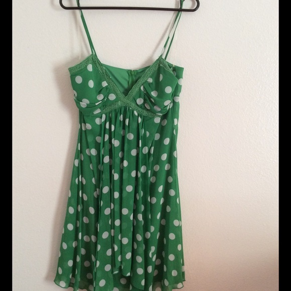 Green and white polka dot dress