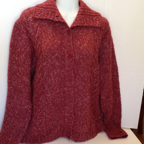 Cozy LLBean Sweater Cranberry Color Button Down