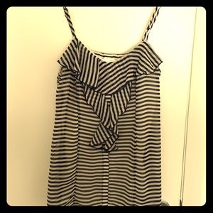 Navy and cream ruffle tank top