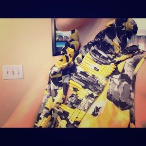 Kenar Yellow Silk High Collar Sleeveless shirt