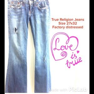Authentic True Religion 27x32 distressed jeans.