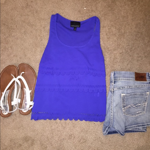 Blue ruffle tank top