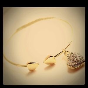 NWT 2 Girls Gold Toned Bangle w/heart Charm