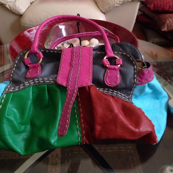 Multi colored patch work handbag. - Picture 1 of 4