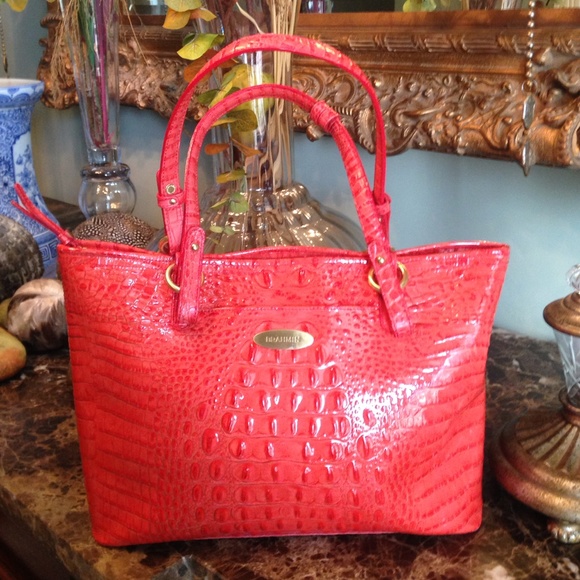 Brahmin coral croc leather handbag.