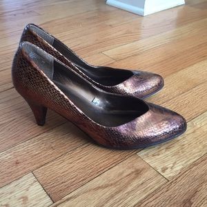 Bronze Faux Leather Snake Skin Heels