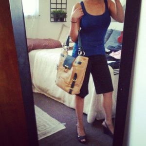 Tan & blue handbag