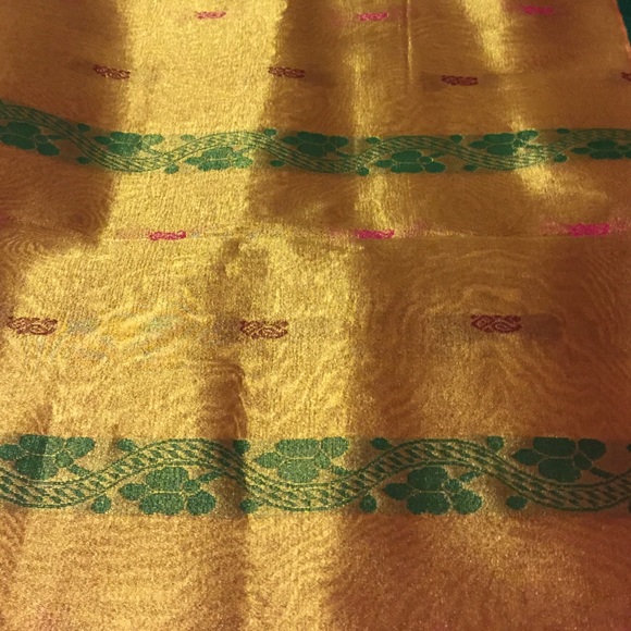 Green/Gold Sari with Tassels.